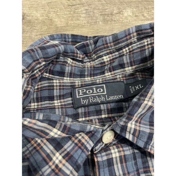 Polo Ralph Lauren Linen Button Up Shirt Men's XL Blue Plaid Breathable‎ Preppy - Picture 2 of 10